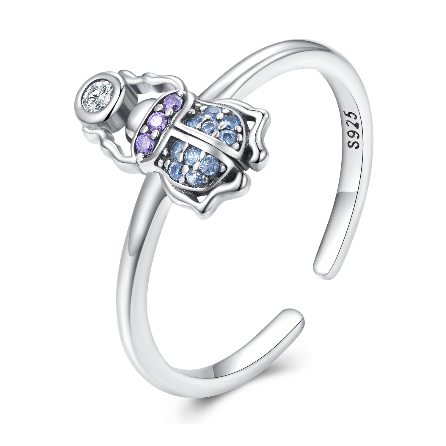 Silver Ring Blue Scarab CZ Open Ring For Sale - sursenso Open Rings