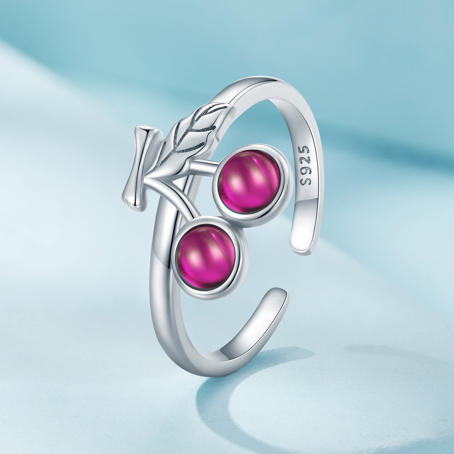 Silver Ring Cherry Corundum Open Ring For Sale - sursenso Open Rings