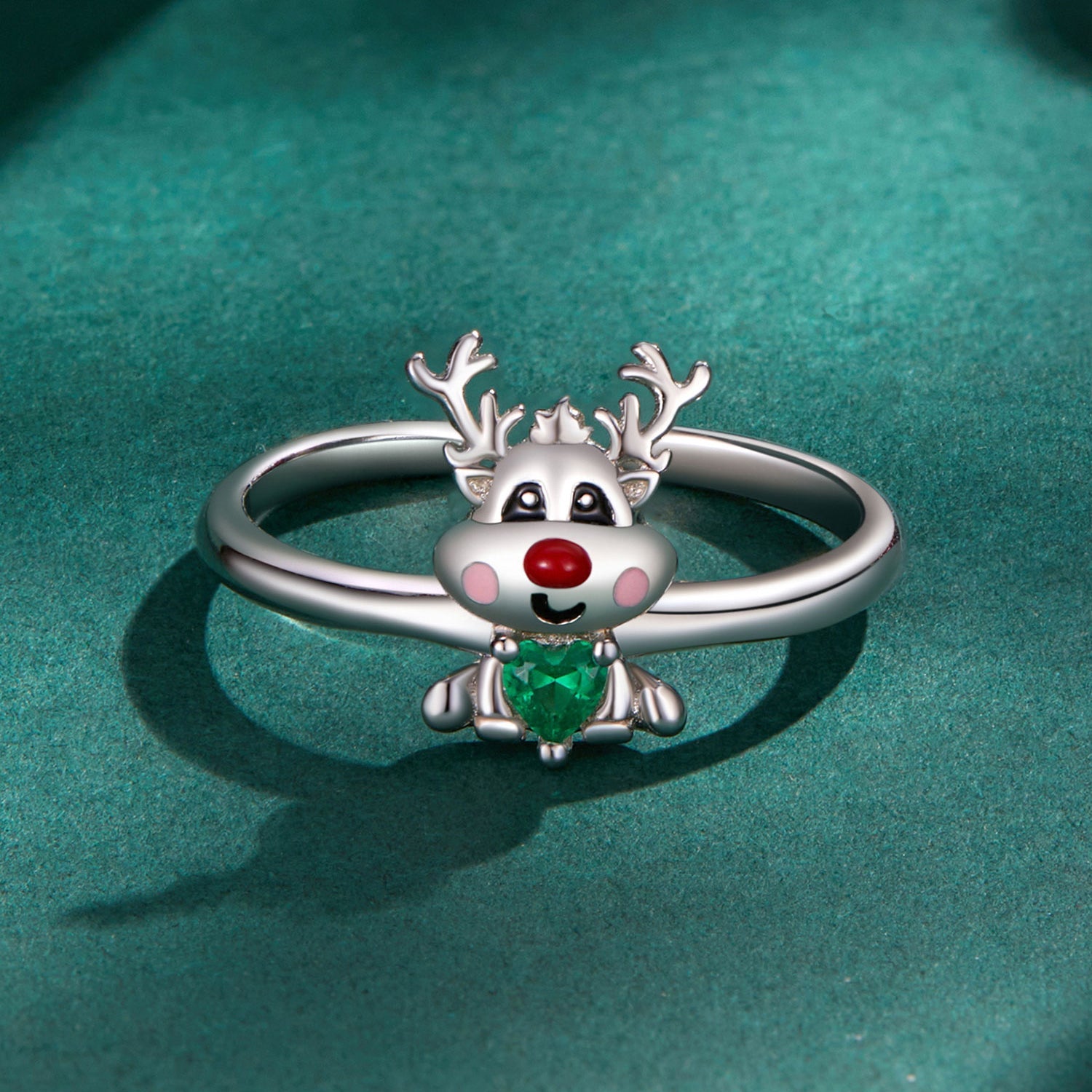 Silver Ring Christmas Reindeer CZ Open Ring For Sale - sursenso Open Rings