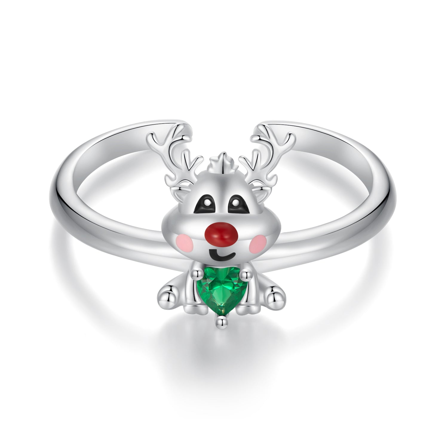 Silver Ring Christmas Reindeer CZ Open Ring For Sale - sursenso Open Rings