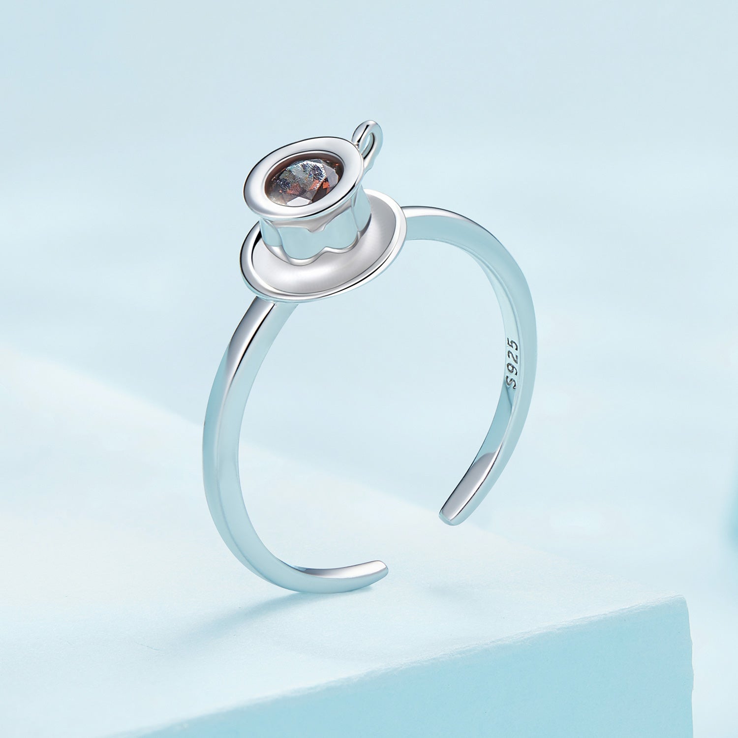 Silver Ring Coffee Cup CZ Open Ring For Sale - sursenso Open Rings