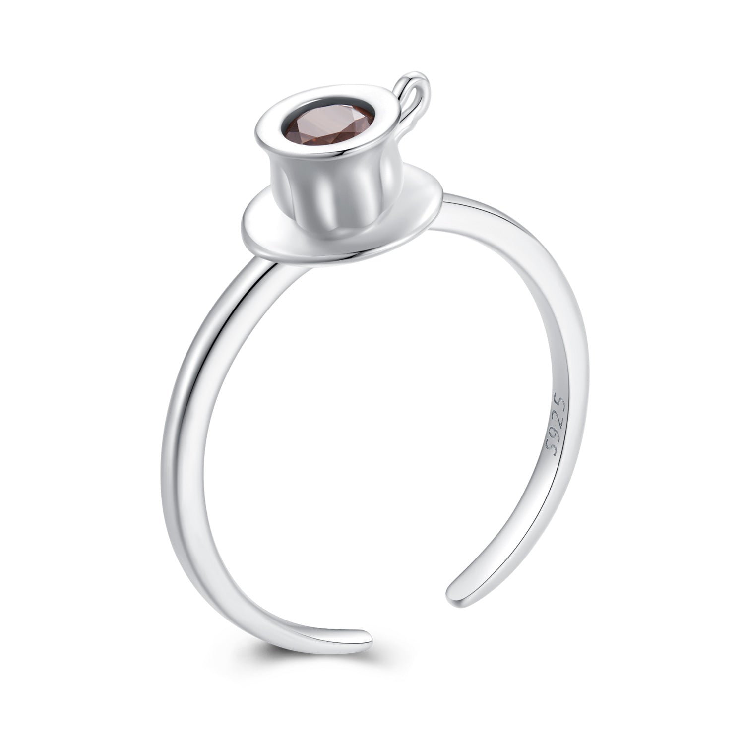 Silver Ring Coffee Cup CZ Open Ring For Sale - sursenso Open Rings