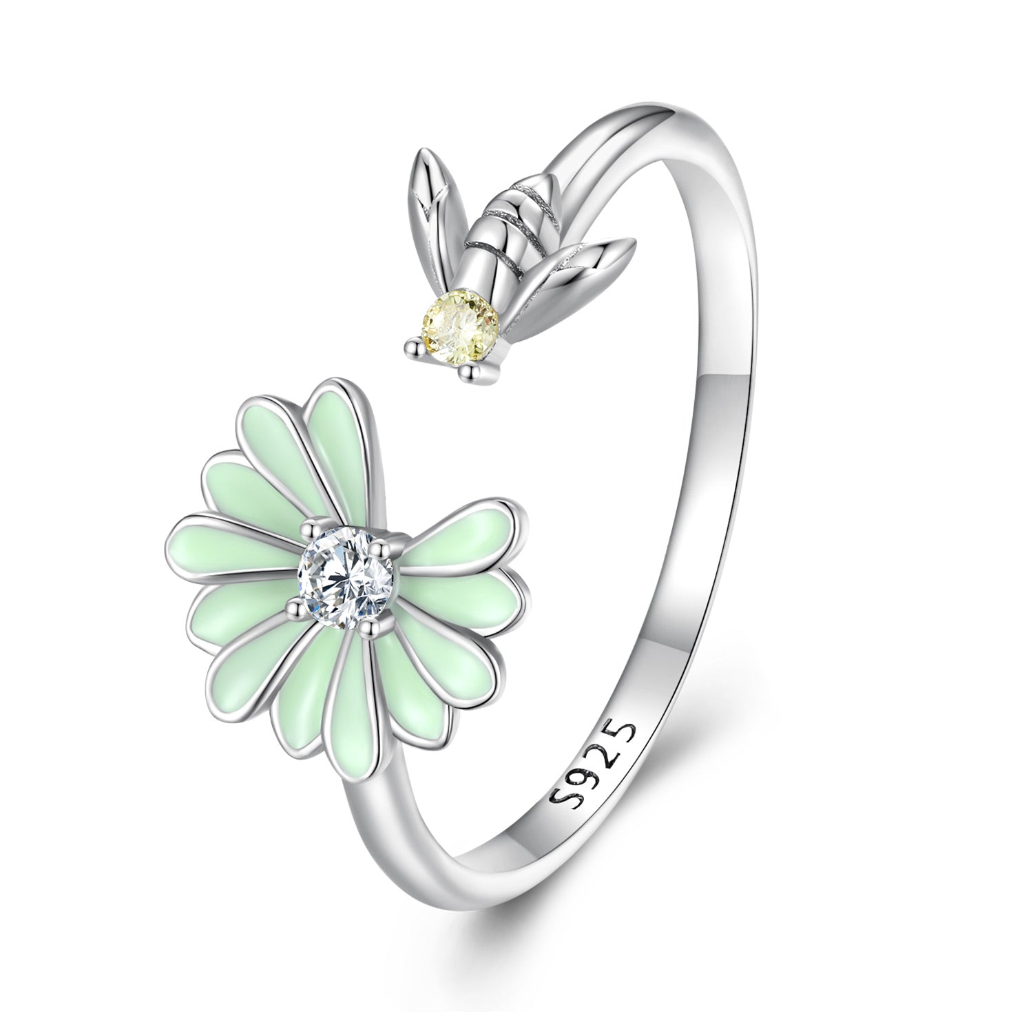 Silver Ring Daisy Bee CZ Open Ring For Sale - sursenso Open Rings