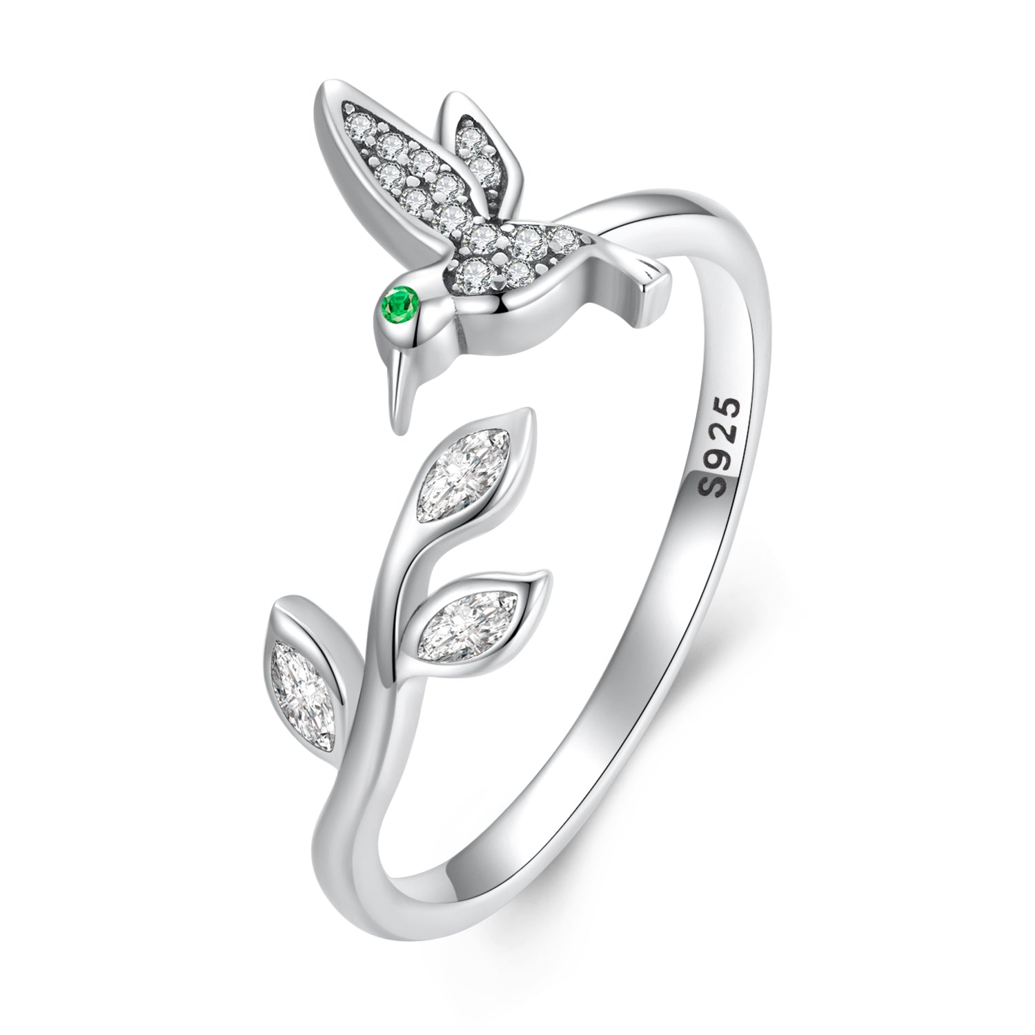 Silver Ring Dexterous Hummingbird CZ Open Ring For Sale - sursenso Open Rings