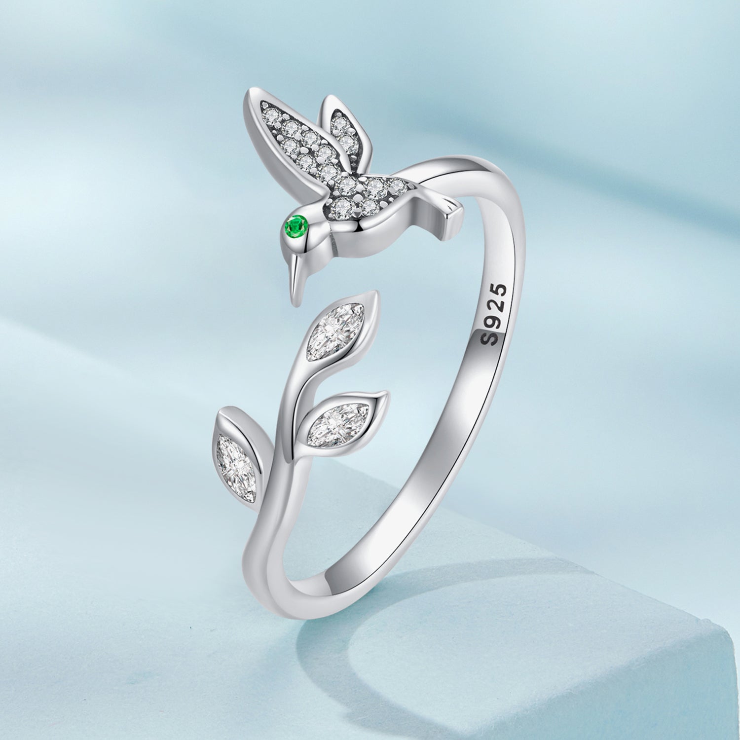 Silver Ring Dexterous Hummingbird CZ Open Ring For Sale - sursenso Open Rings