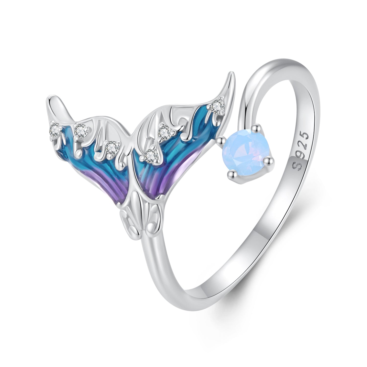 Silver Ring Fantasy Mermaid Tail CZ Open Ring For Sale - sursenso Open Rings