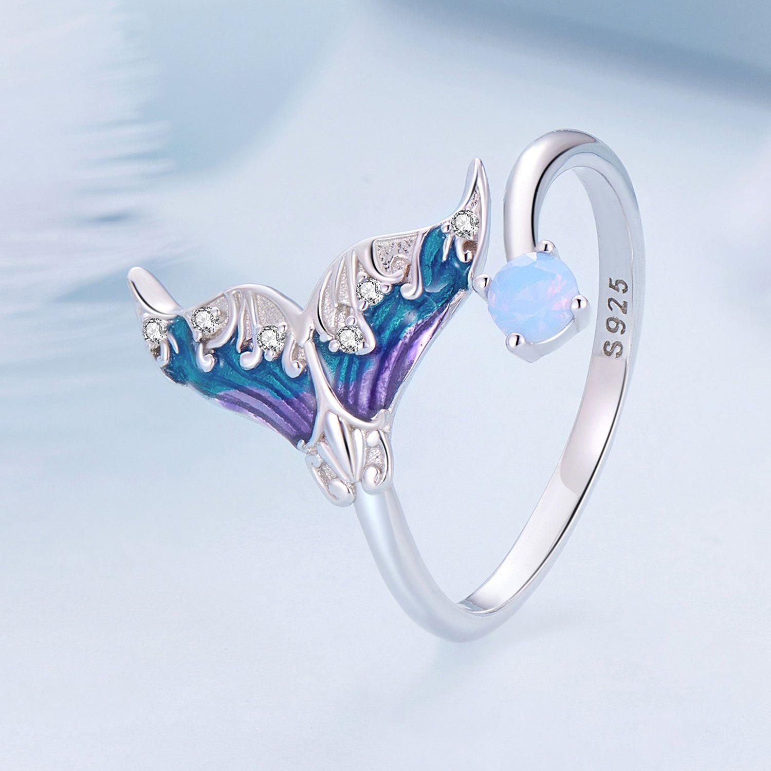 Silver Ring Fantasy Mermaid Tail CZ Open Ring For Sale - sursenso Open Rings