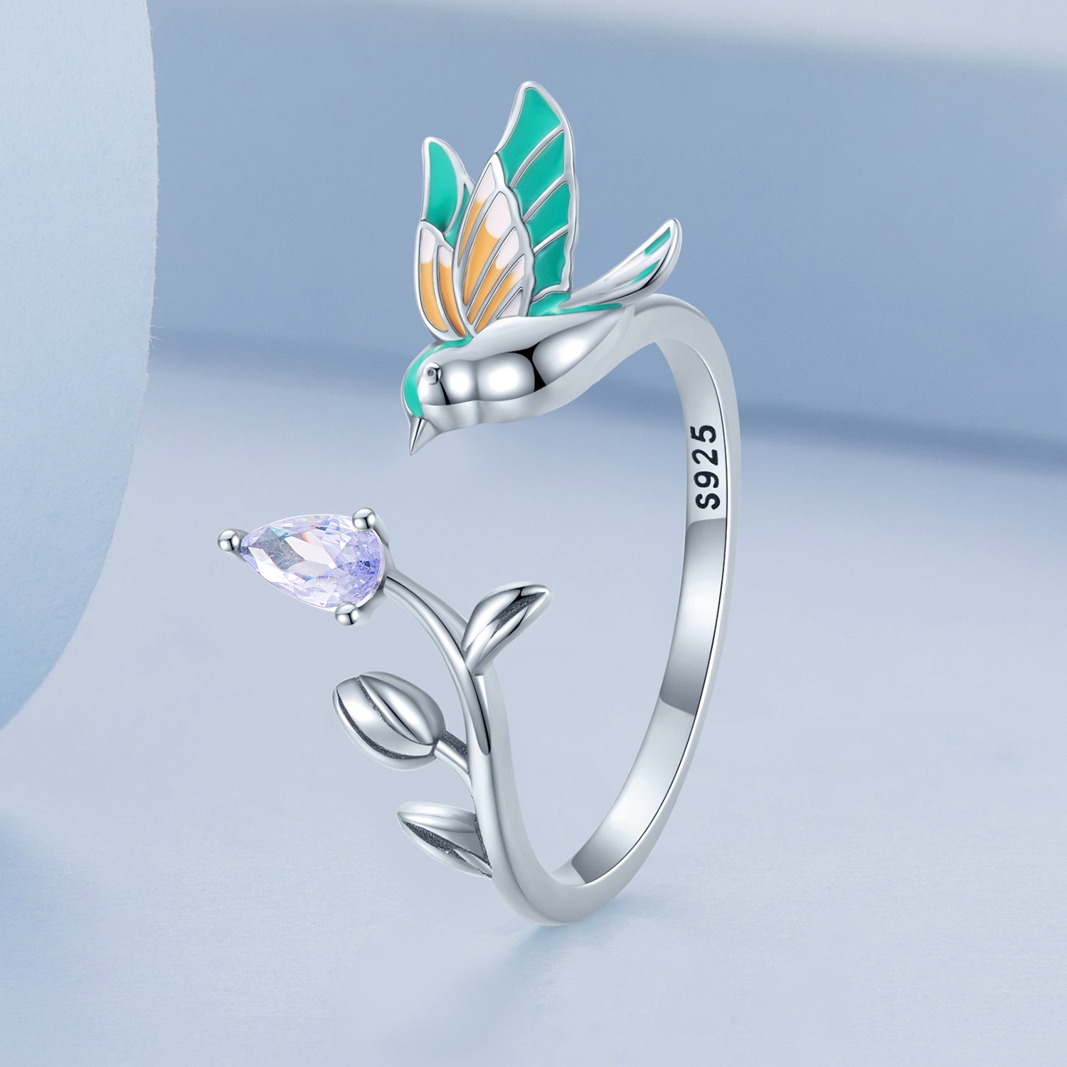 Silver Ring Green Kingfisher Purple CZ Open Ring For Sale - sursenso Open Rings
