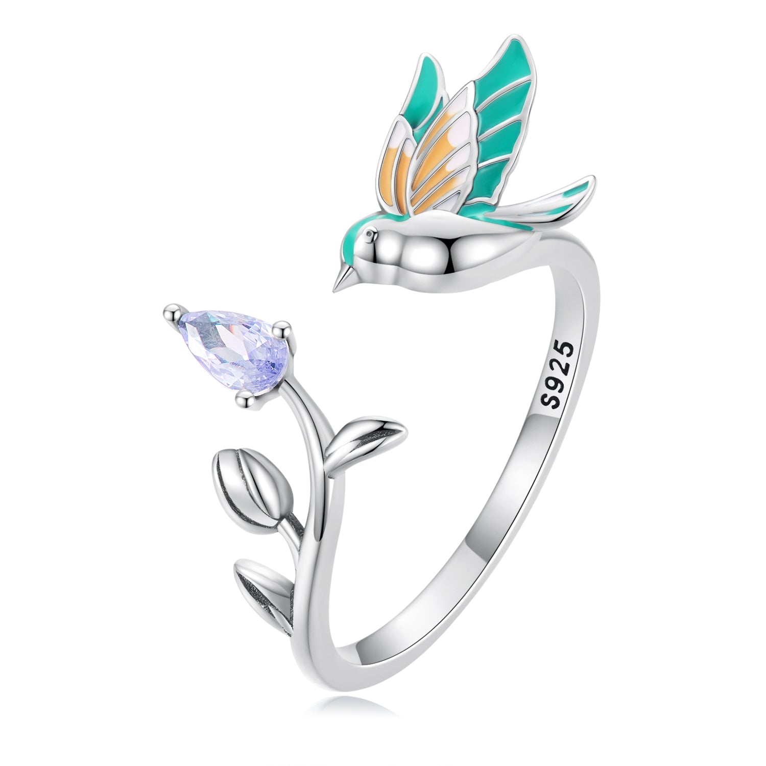 Silver Ring Green Kingfisher Purple CZ Open Ring For Sale - sursenso Open Rings