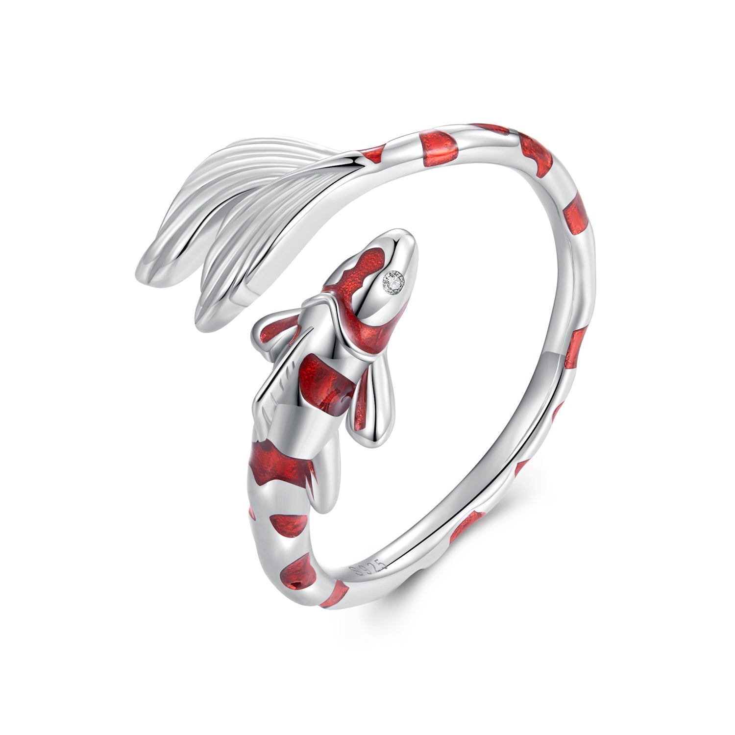 Silver Ring Lucky Koi CZ Open Ring For Sale - sursenso Open Rings