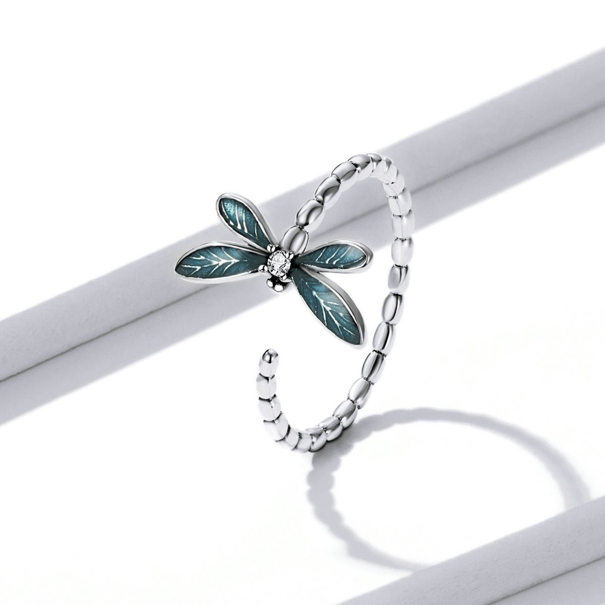 Silver Ring Magnificent Green Dragonfly CZ Open Ring For Sale - sursenso Open Rings
