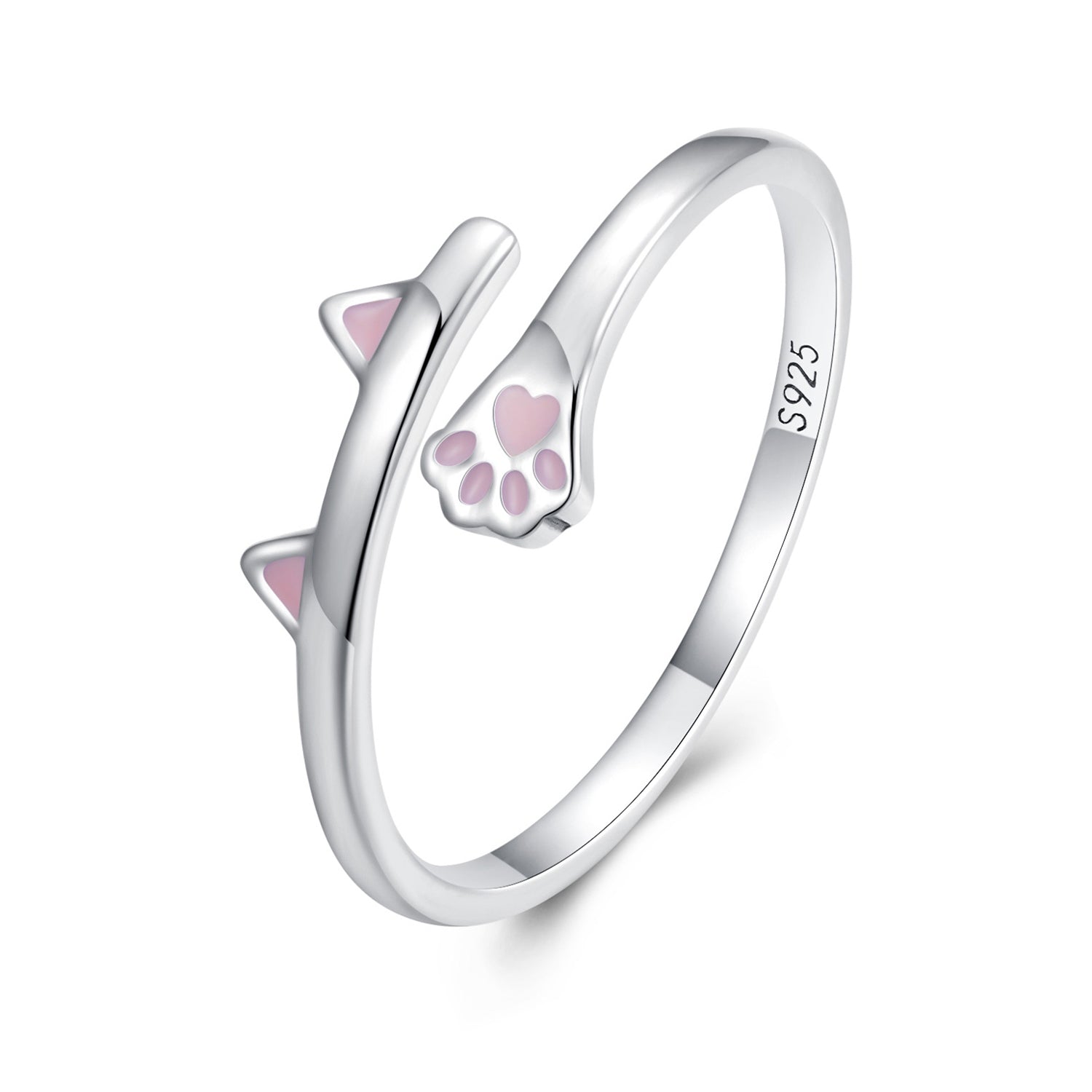 Silver Ring Pink Cat Paw Ears Open Ring For Sale - sursenso Open Rings