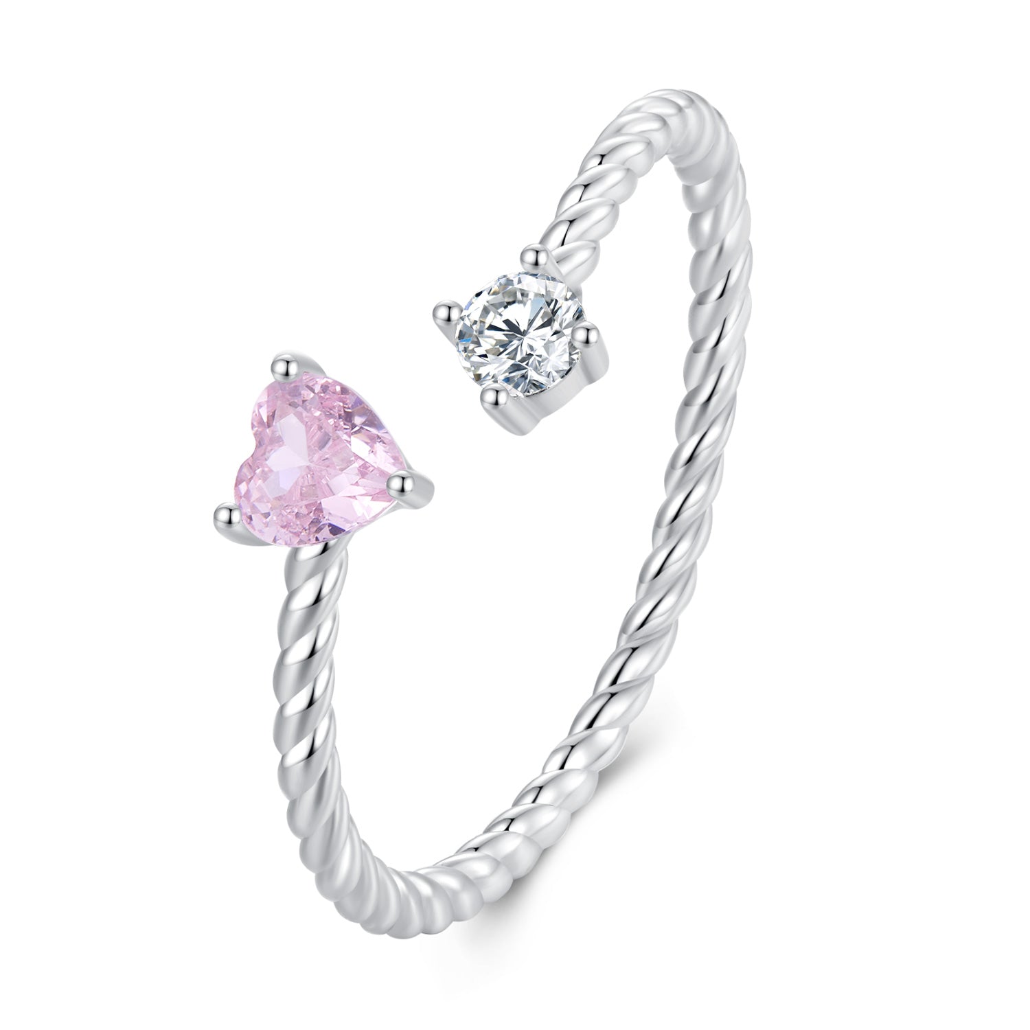 Silver Ring Pink Heart Twist CZ Open Ring For Sale - sursenso Open Rings