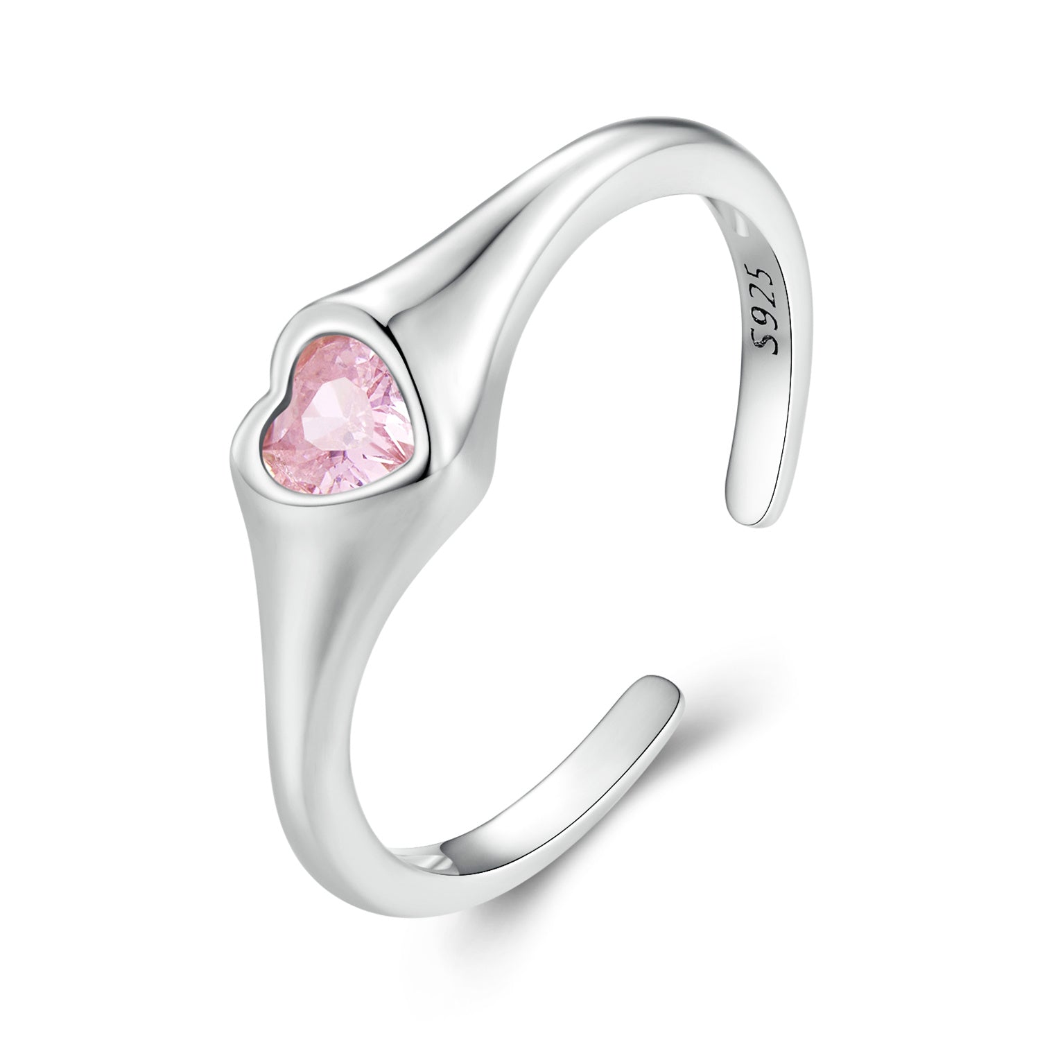 Silver Ring Pink Inlaid Love CZ Open Ring For Sale - sursenso Open Rings