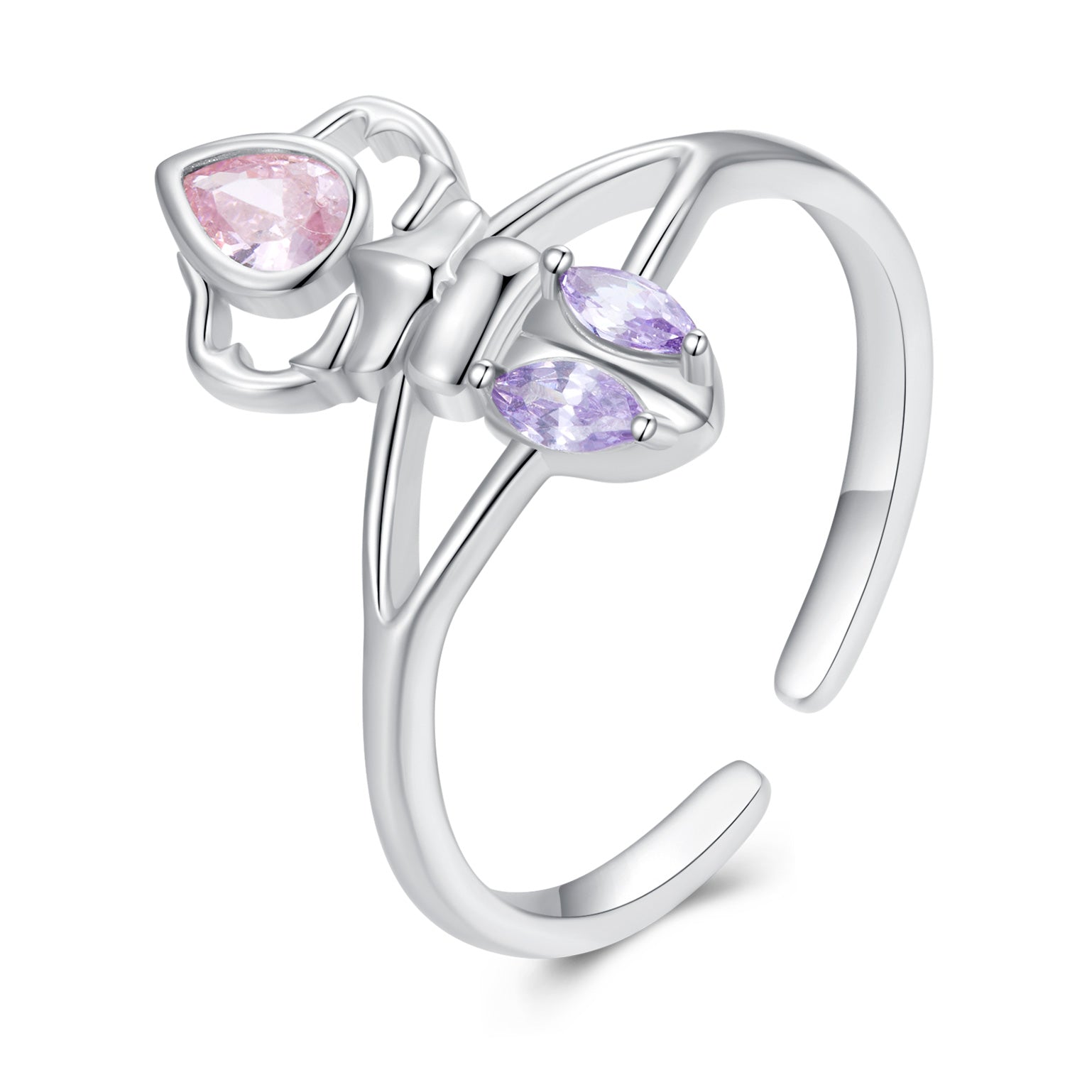 Silver Ring Pink Rhinoceros Beetle CZ Open Ring For Sale - sursenso Open Rings