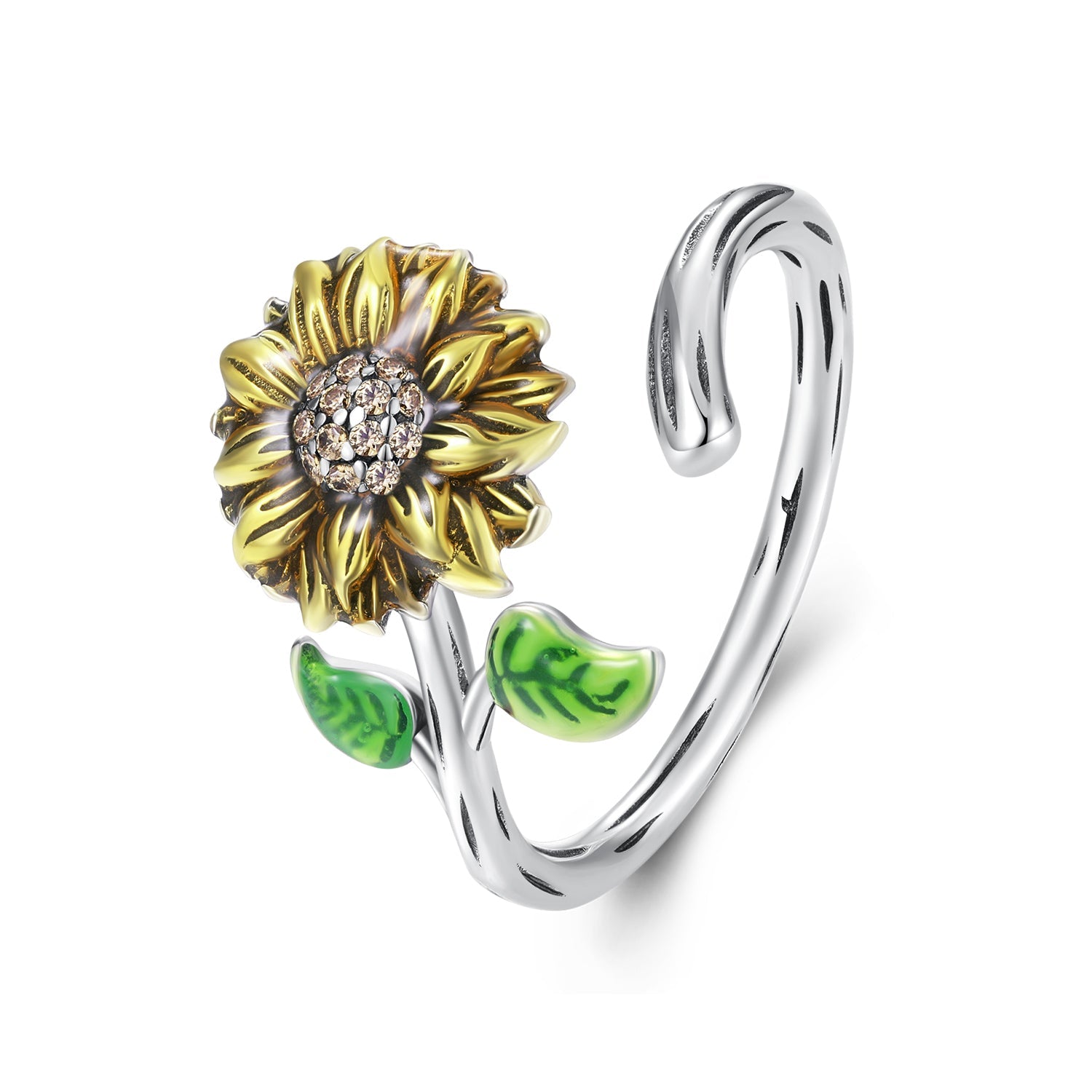 Sterling Silver Ring Sunflower CZ Open Ring Open Rings Fit Pandora alternative