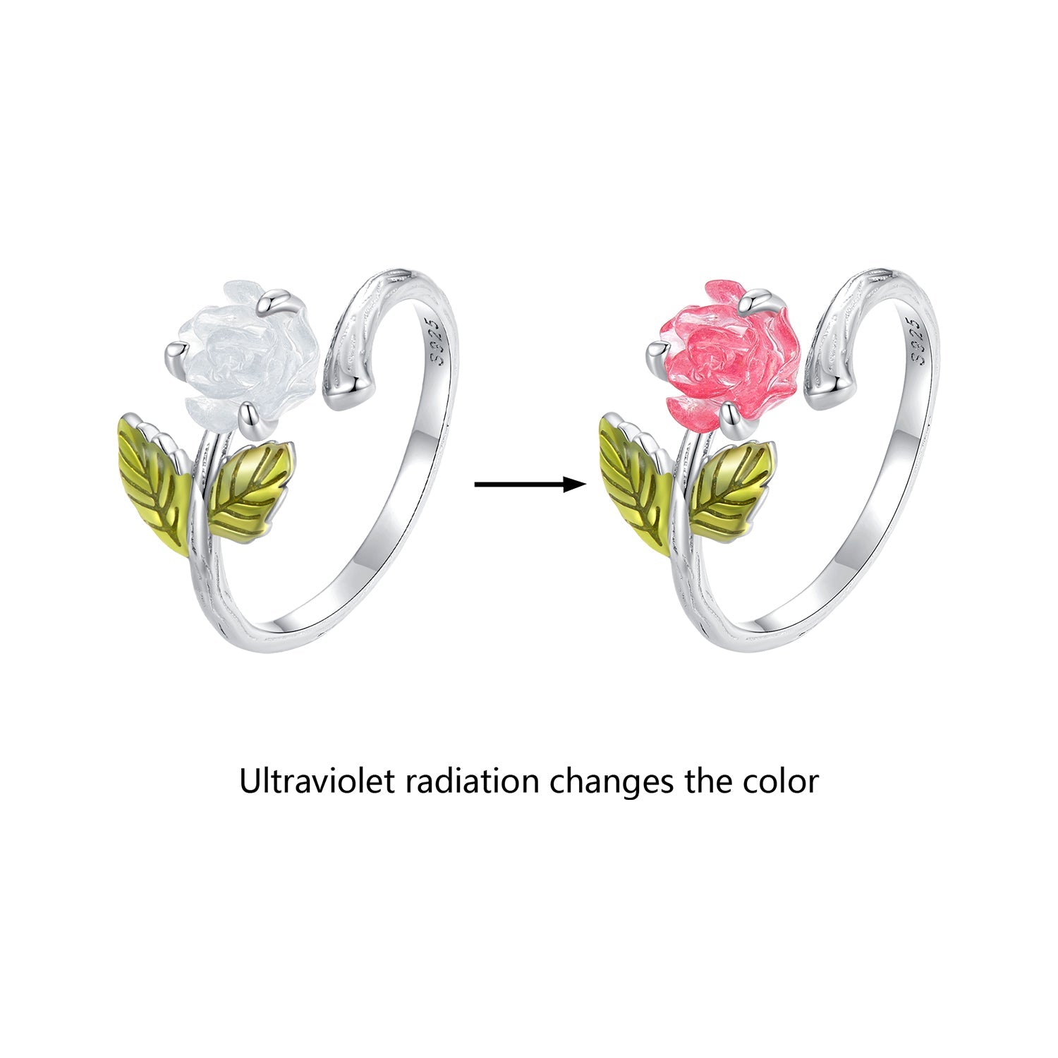 Silver Ring Ultraviolet Radiation Change Rose Open Ring For Sale - sursenso Open Rings