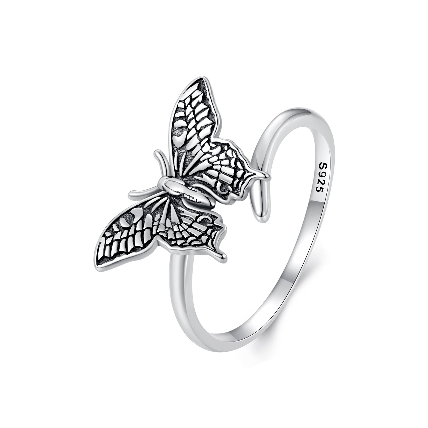 Silver Ring Vivid Black Butterfly Open Ring For Sale - sursenso Open Rings