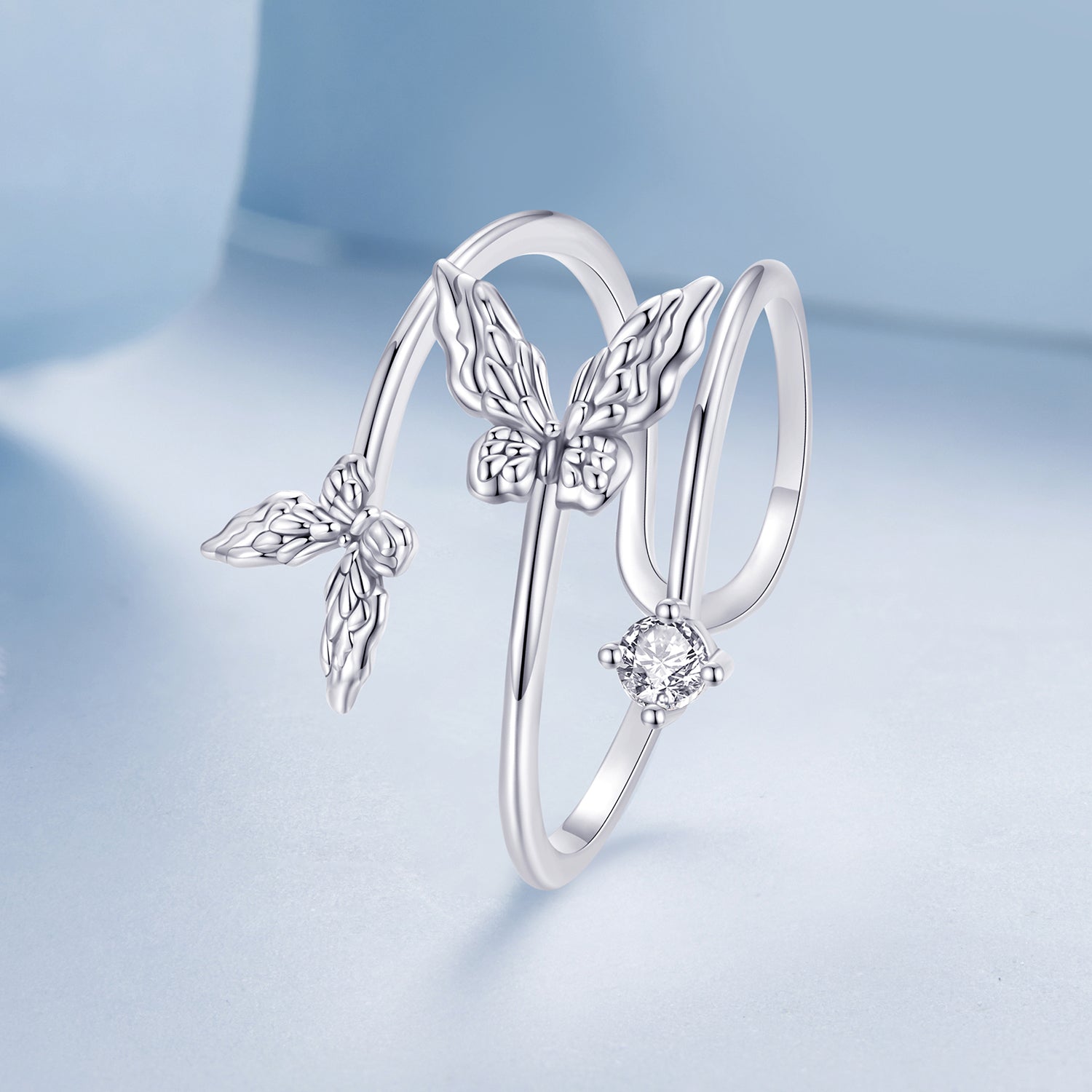 Silver Ring Vivid Butterfly CZ Open Ring For Sale - sursenso Open Rings
