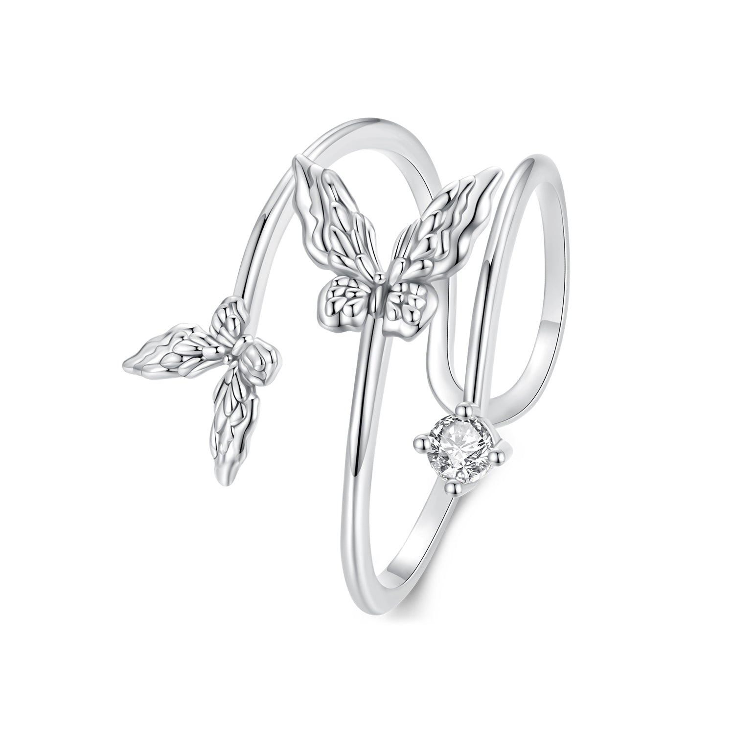 Silver Ring Vivid Butterfly CZ Open Ring For Sale - sursenso Open Rings