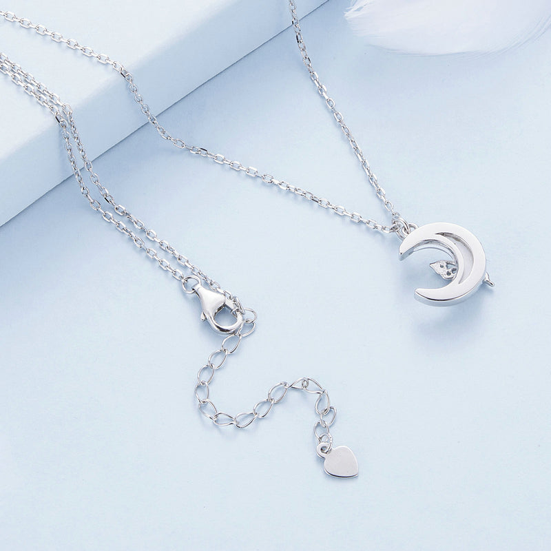 Silver Necklace Moon Butterfly CZ Pendant with Lobster Clasp For Sale - sursenso Necklaces