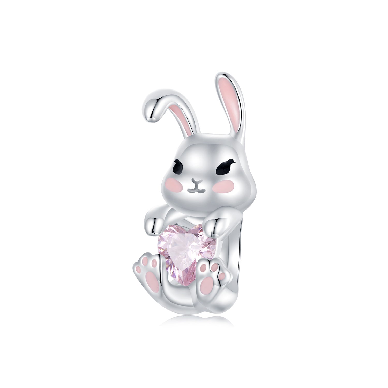 Silver Charm Pink Easter Rabbit CZ Charm For Sale - sursenso Charm