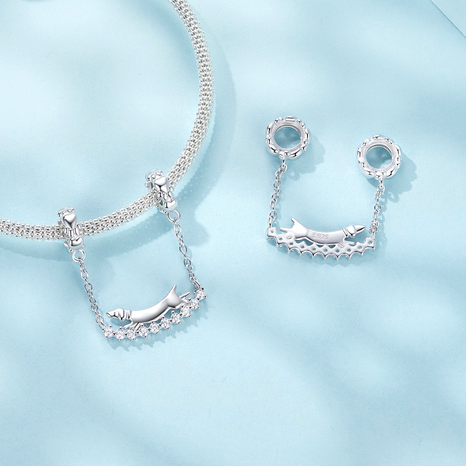 Silver Charm Running Dachshund CZ Dangle Charm For Sale - sursenso Charm