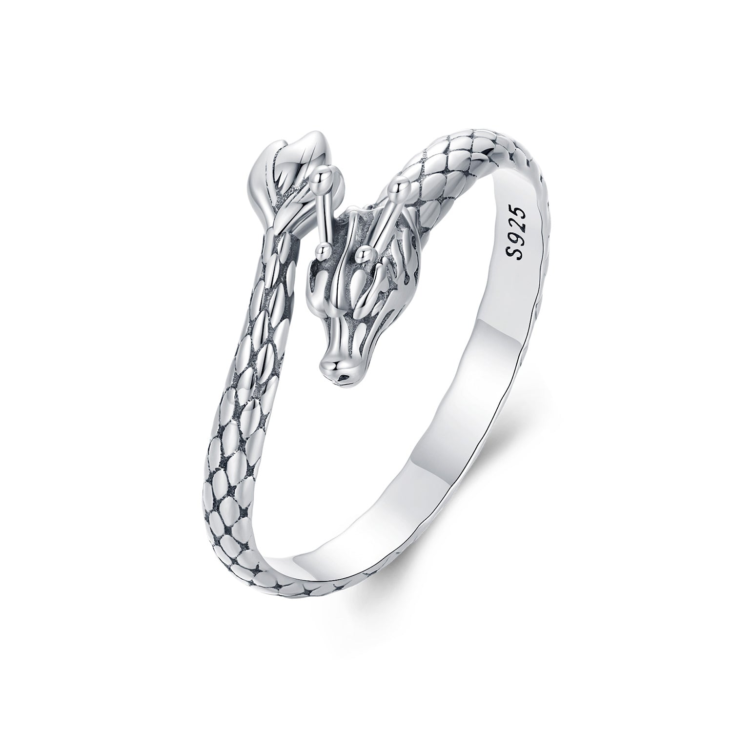 Silver Ring Dragon Coiled Open Ring For Sale - sursenso Open Rings