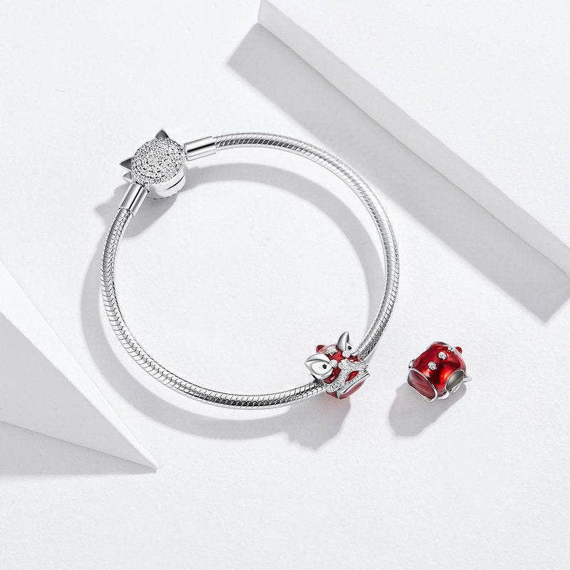 Silver Charm Lovely Red Lion Dancing CZ Charm For Sale - sursenso Charm