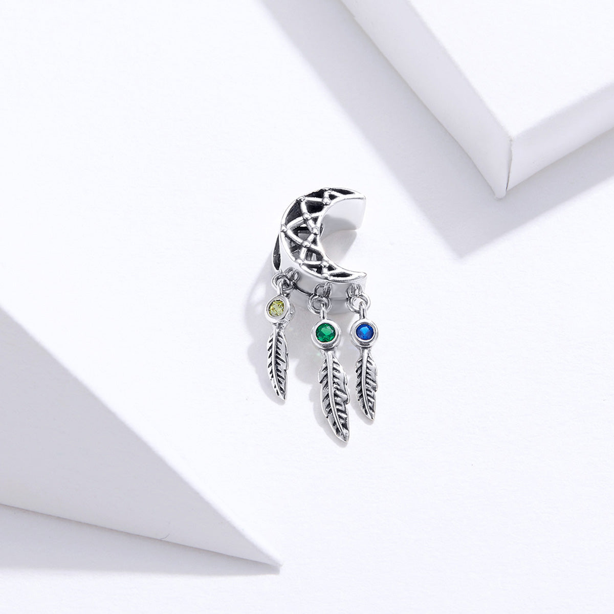 Silver Charm Bohemian Feather Tassel CZ Charm For Sale - sursenso Charm