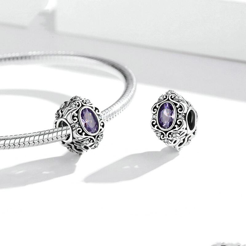 Silver Charm Purple Crystal Bead Pattern CZ Charm For Sale - sursenso Charm