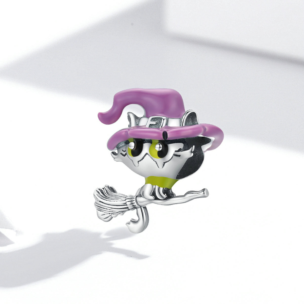 Silver Charm Halloween Witch Riding A Broom Enamel Charm For Sale - sursenso Charm
