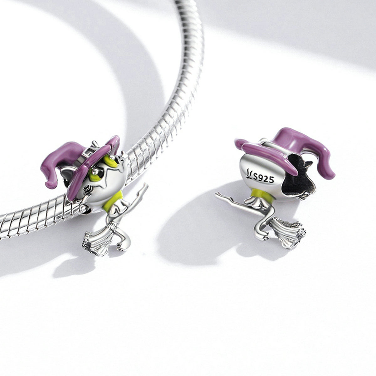 Silver Charm Halloween Witch Riding A Broom Enamel Charm For Sale - sursenso Charm