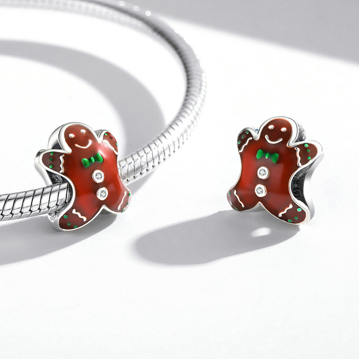 Silver Charm Christmas Gingerbread Man CZ Charm For Sale - sursenso Charm