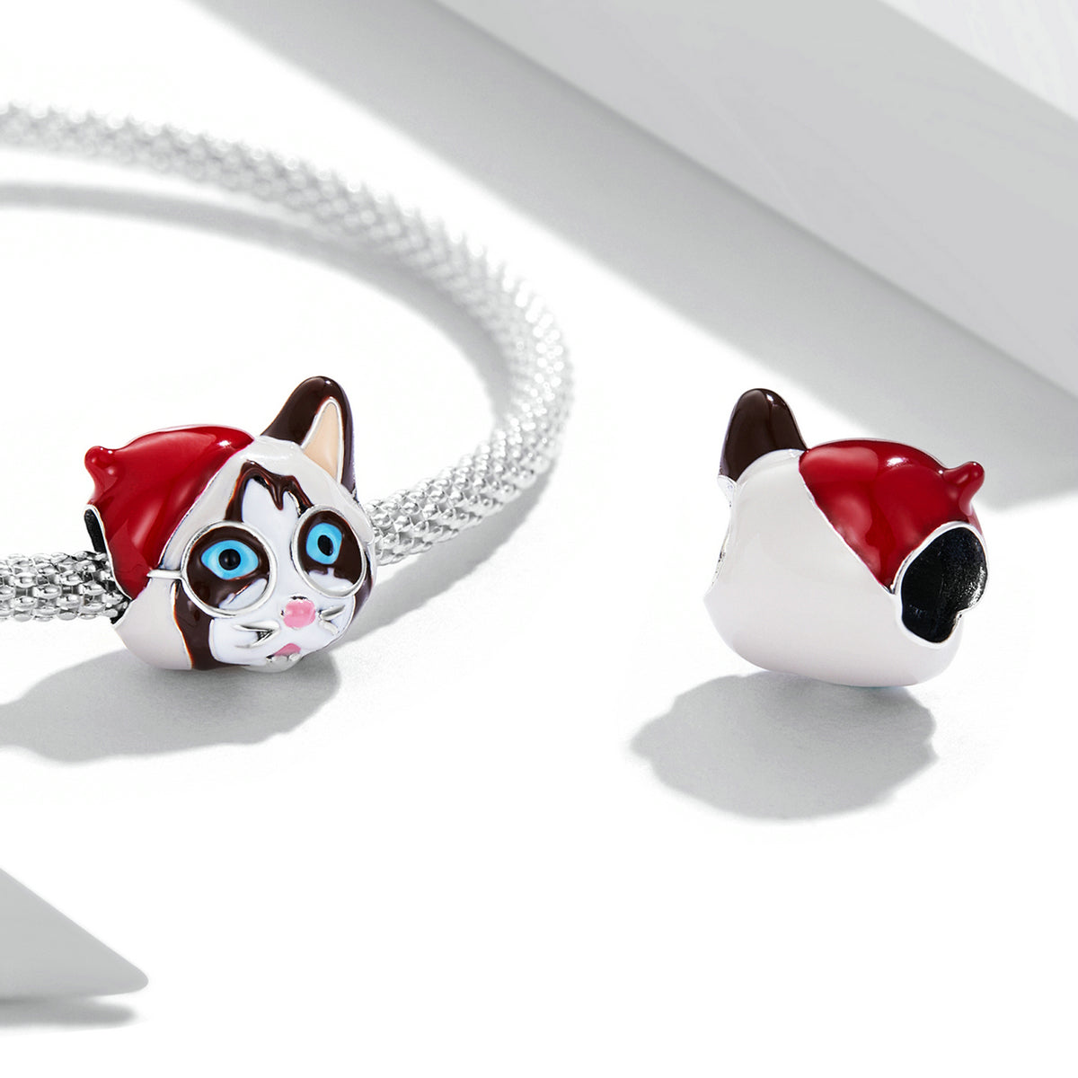 Silver Charm Cat Red Hat Enamel Charm For Sale - sursenso Charm