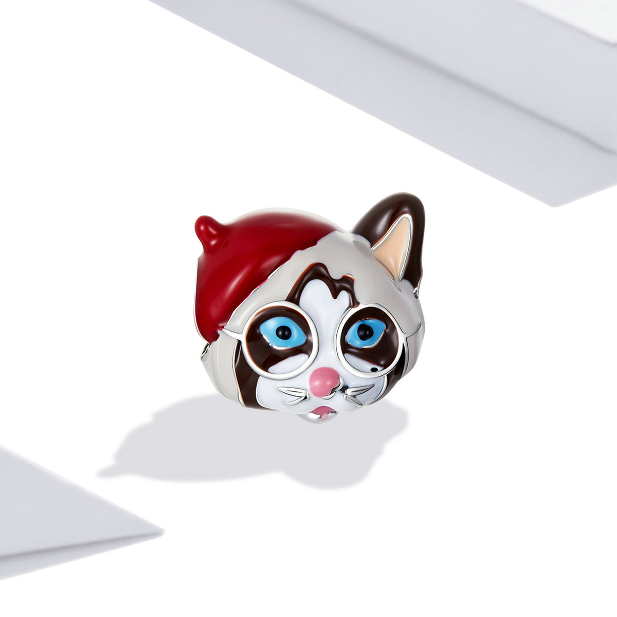 Silver Charm Cat Red Hat Enamel Charm For Sale - sursenso Charm