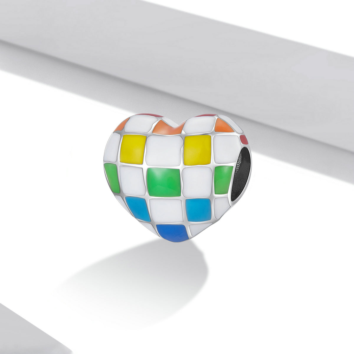 Silver Charm Rainbow Chequered Heart Enamel Charm For Sale - sursenso Charm