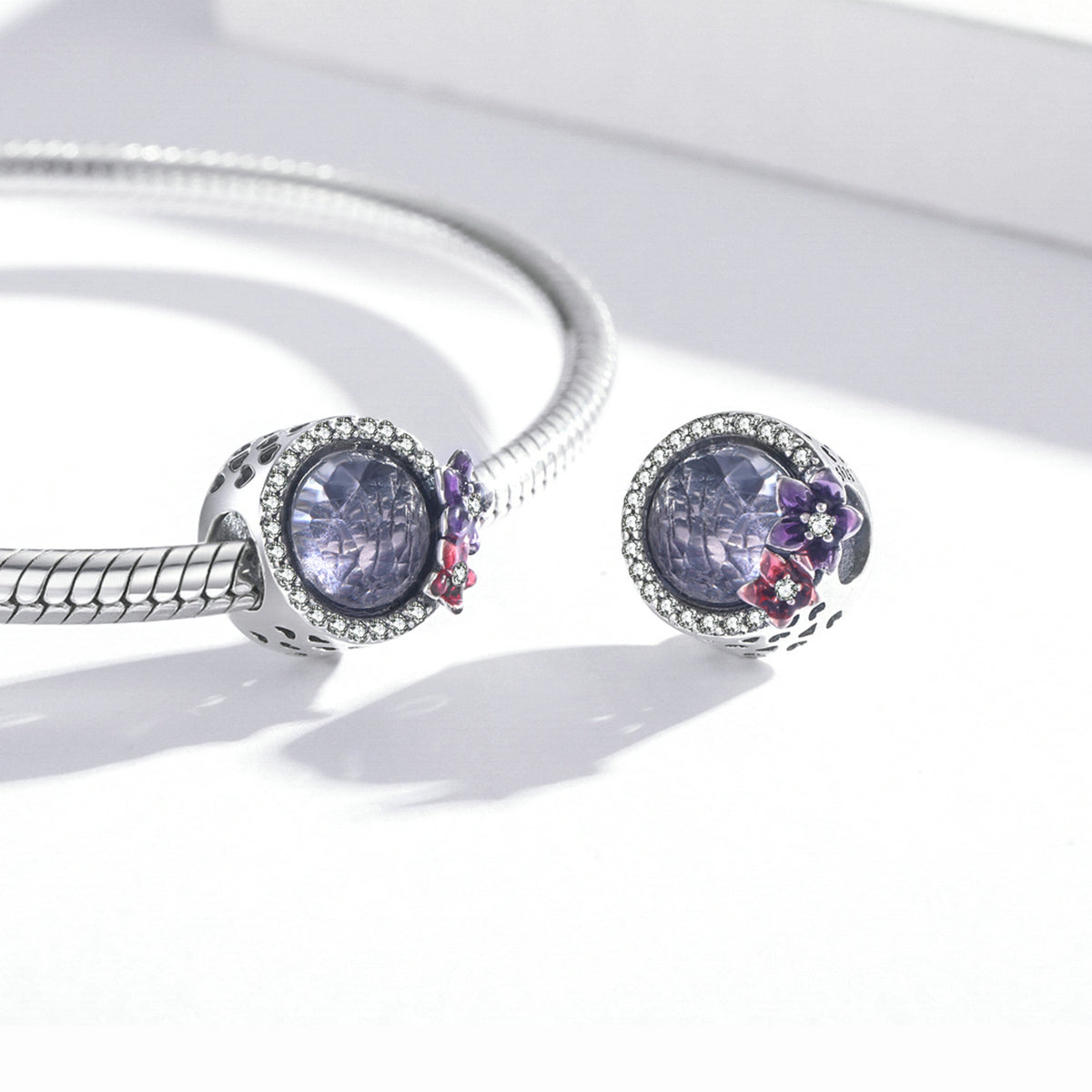 Silver Charm Girl Power Bright flowers CZ Charm