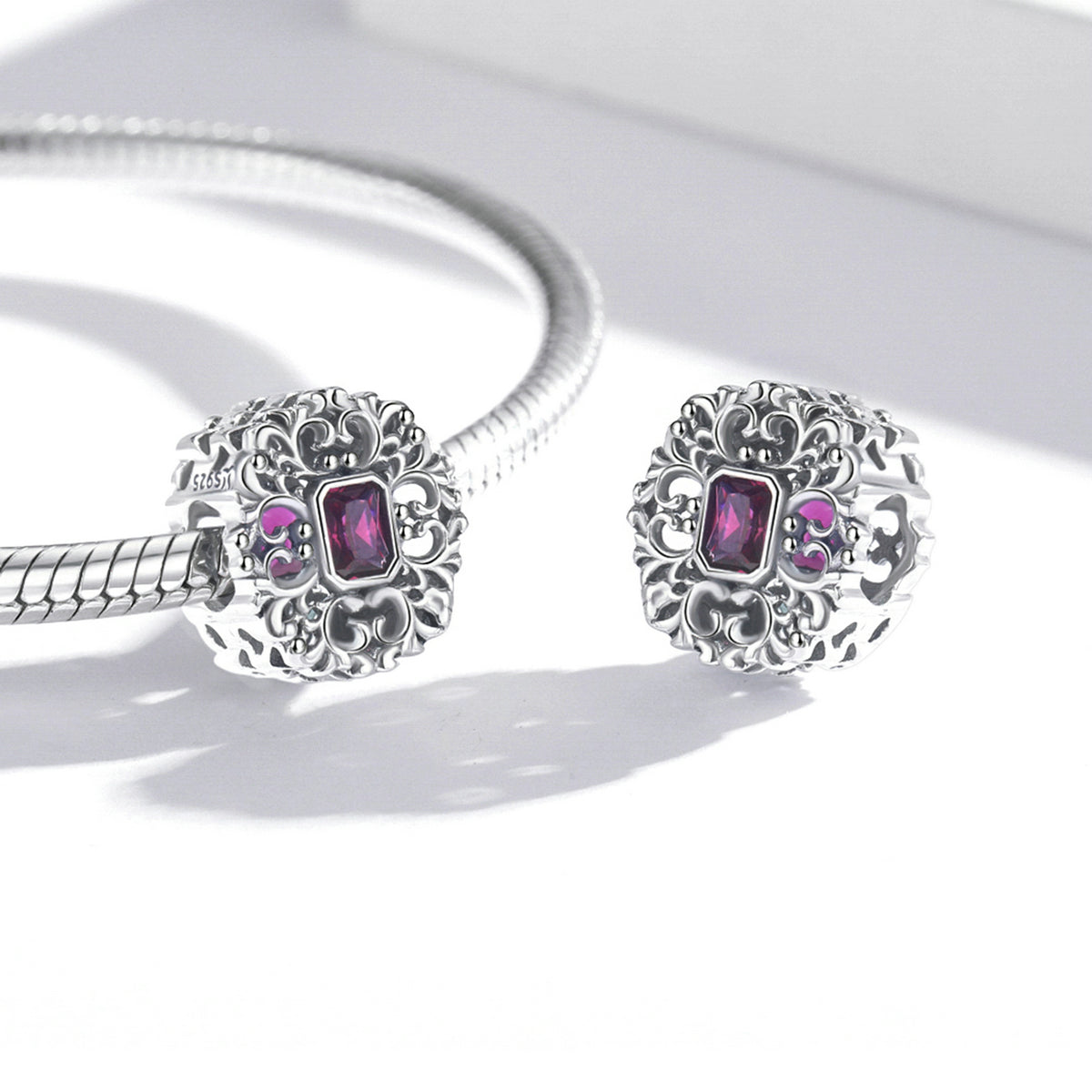 Silver Charm Vintage Pattern Retro Square CZ Charm For Sale - sursenso Charm