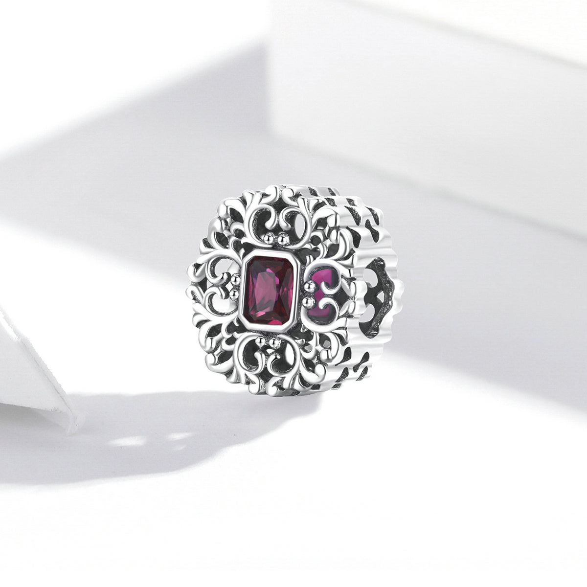 Silver Charm Vintage Pattern Retro Square CZ Charm For Sale - sursenso Charm