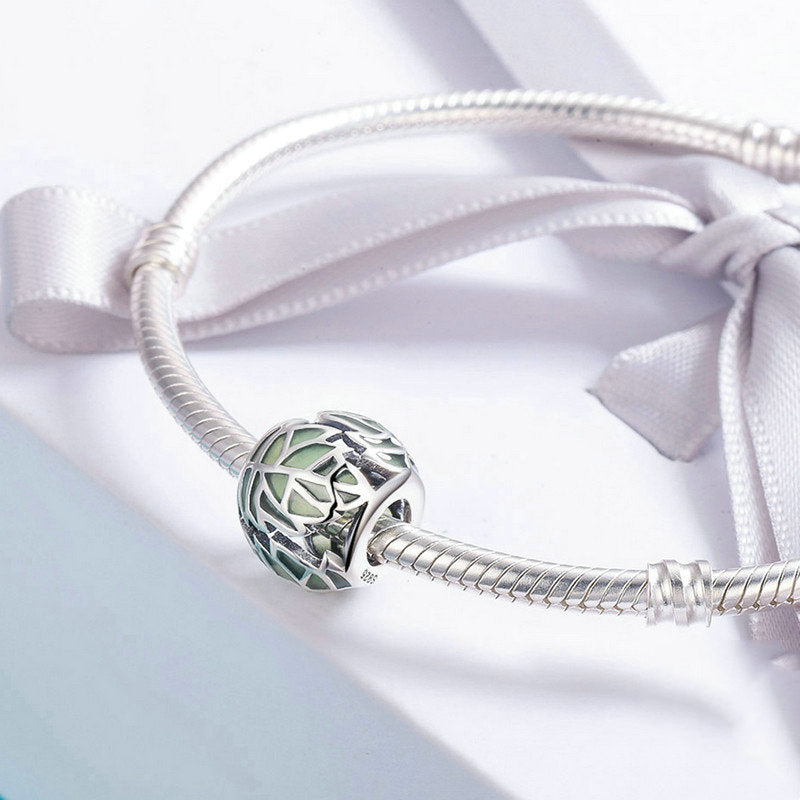 Silver Charm Life Tree Leaves Green Enamel Charm For Sale - sursenso Charm