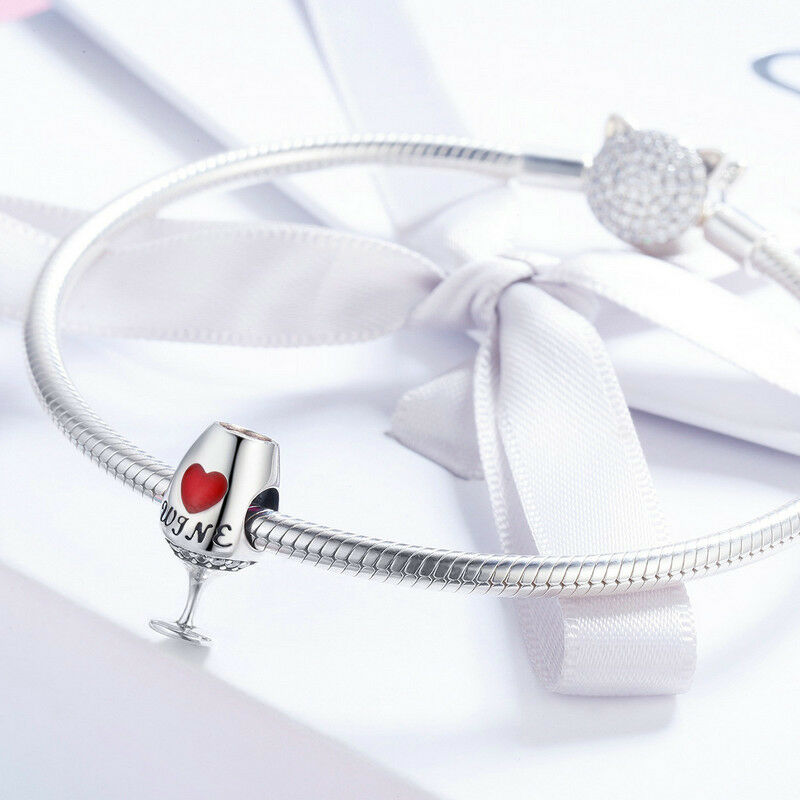Silver Charm Love Heart Red Wine CZ Charm For Sale - sursenso Charm