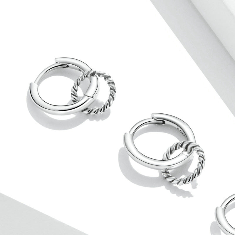 Silver Earrings Double Ring Ear Buckles Hoop Earrings For Sale - sursenso Earring