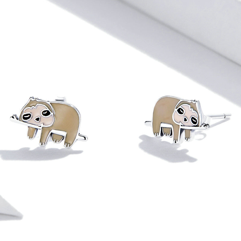 Silver Earrings Cute Little Sloth Stud Earrings For Sale - sursenso Earring