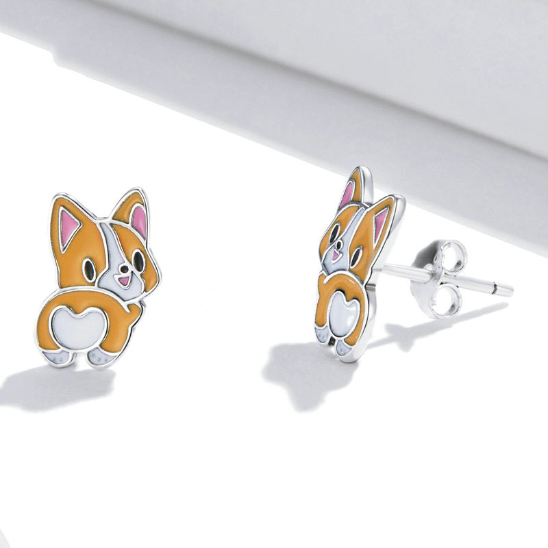 Silver Earrings Mini Lovely Corgi Stud Earrings For Sale - sursenso Earring