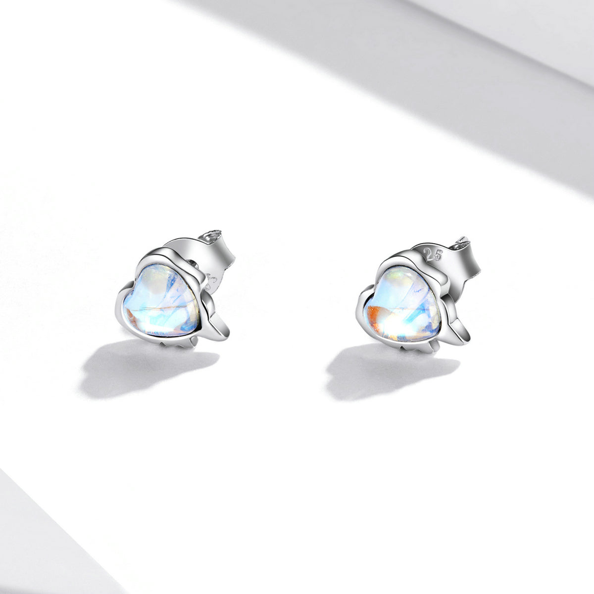 Silver Earrings Melting Heart Moonstone Stud Earrings For Sale - sursenso Earring
