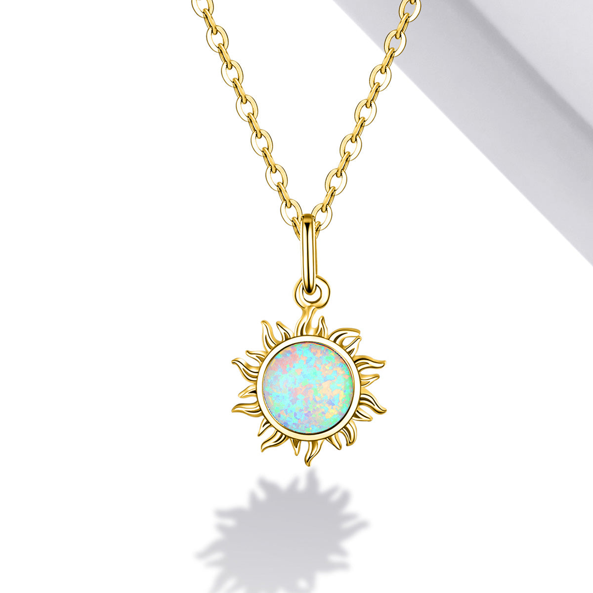 Silver Necklace Gold - Plated White Opal Sun Pendant Necklace with Lobster Clasp Jewelry Adjustable For Sale - sursenso Necklaces