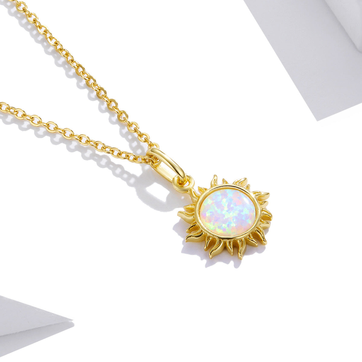 Silver Necklace Gold - Plated White Opal Sun Pendant Necklace with Lobster Clasp Jewelry Adjustable For Sale - sursenso Necklaces