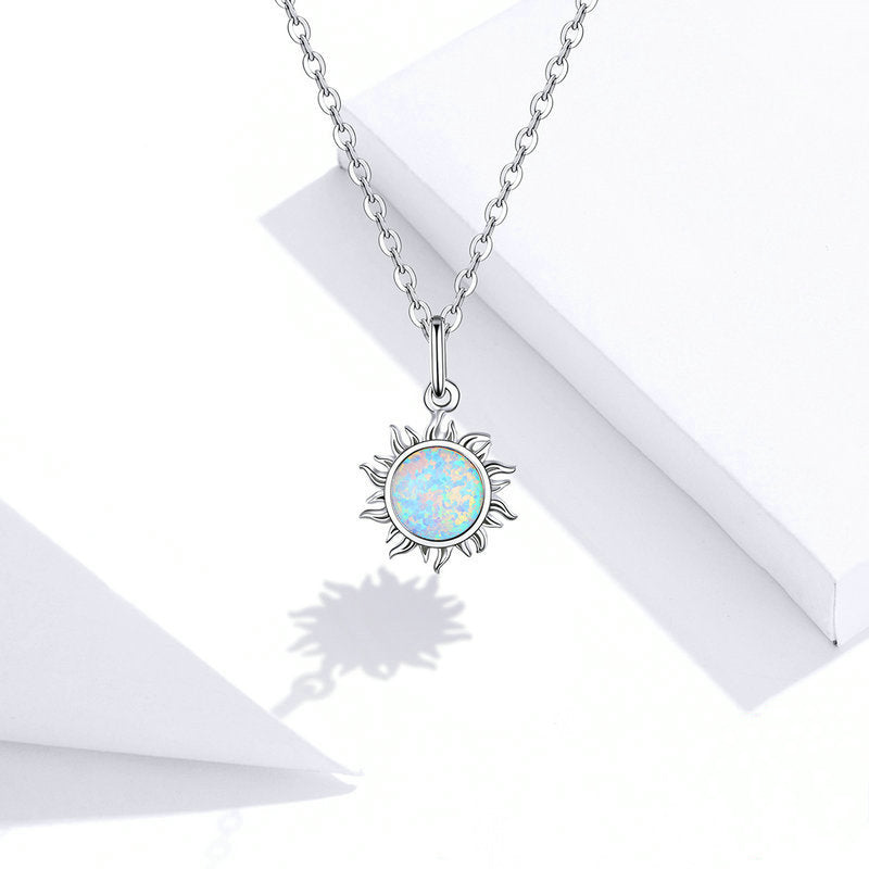 Silver Necklace White Opal Sun Pendant with Lobster Clasp Jewelry Adjustable For Sale - sursenso Necklaces