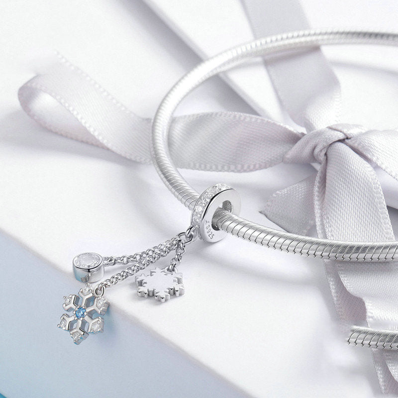 Silver Pendant Snowflake Shine CZ Dangle Charm For Sale - sursenso Pendant